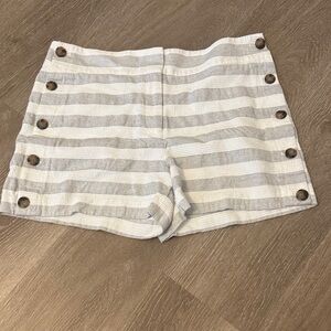 LOFT Cream and Tan Striped Button-Side Women's Shorts